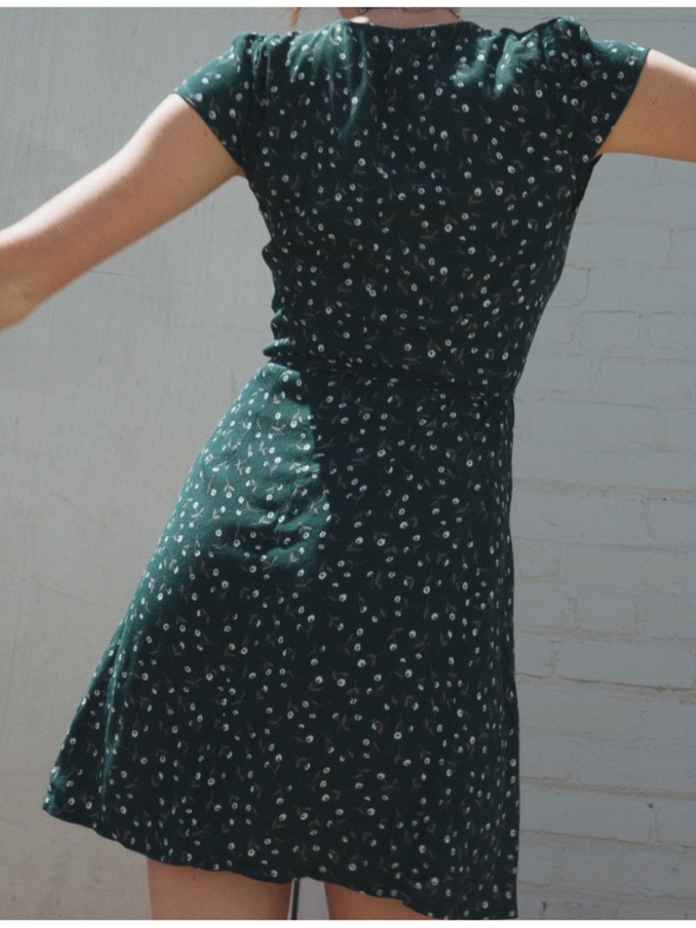 Brandy Melville Robbie Green Ditsy Floral Wrap Dress - Picture 2 of 16